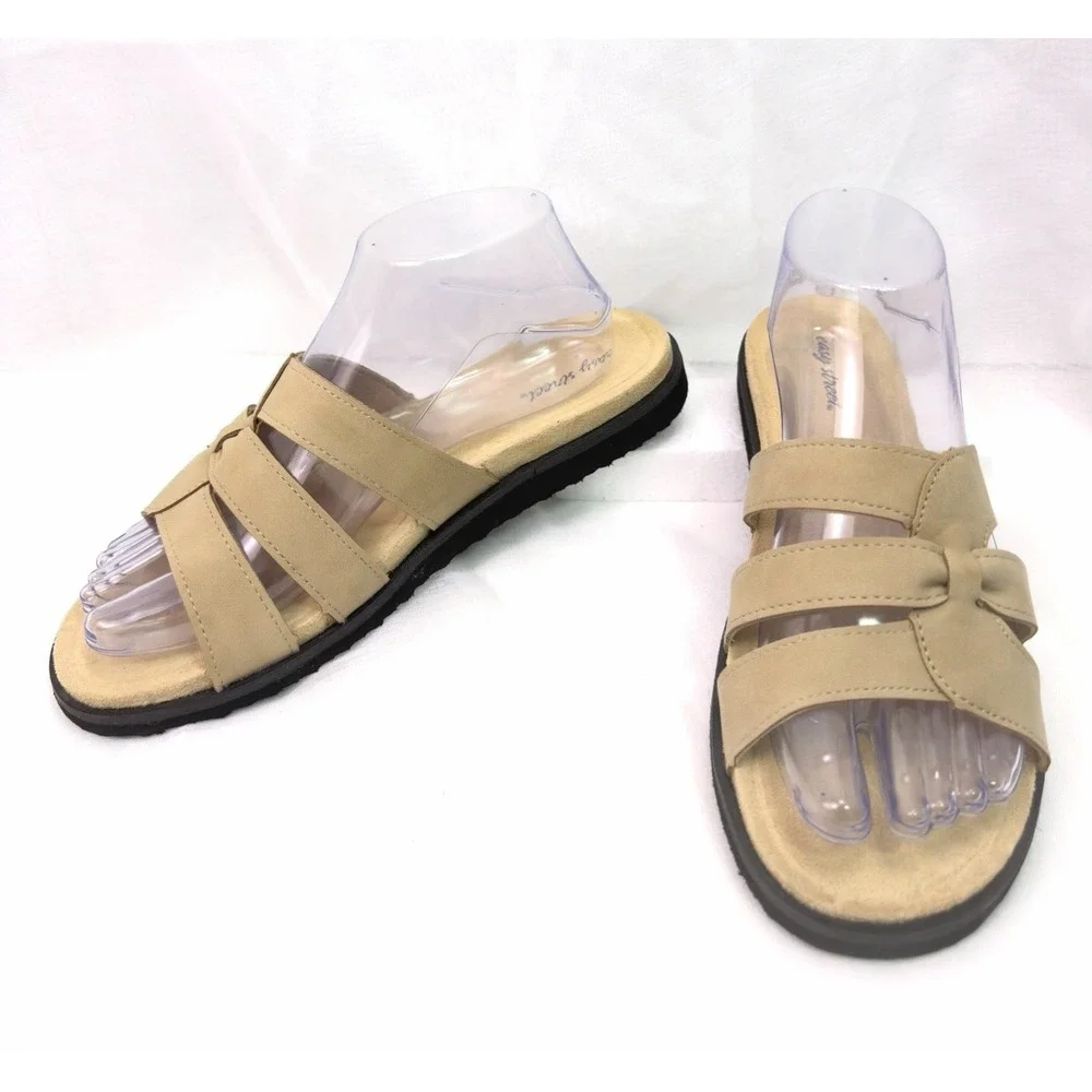 Easy Street Skai Slide Sandals Womens 8.5M Beige Comfort Slip On NWOB